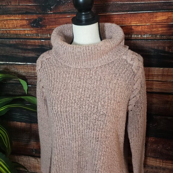 Relativity Sweater Cowl Turtleneck M Pink Soft Laced Shoulder Accents - Picture 6 of 10